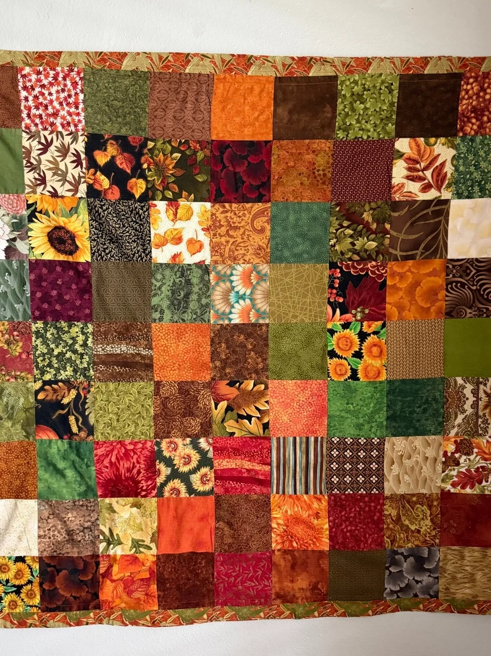 Handmade Autumn Patchwork Quilt 40” Wall Hanging Table Topper Fall Decor